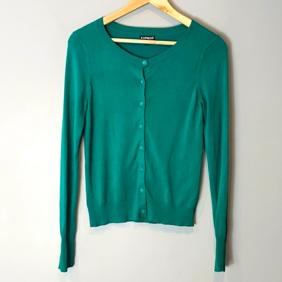 Express Long Sleeve Button-Up Sweater Cardigan Green Small - Picture 1 of 5